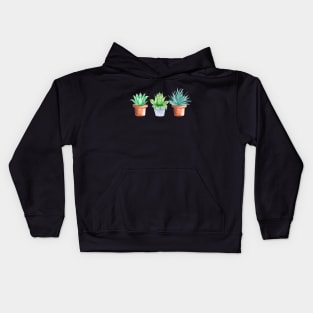 Watercolor Potted Green Succulents Kids Hoodie